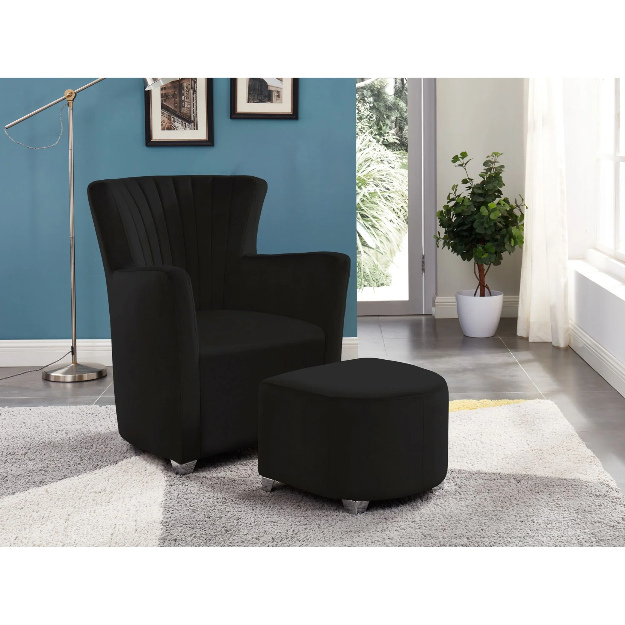 Accent Chair & Ottoman in Black 0711 BLk - Image 2