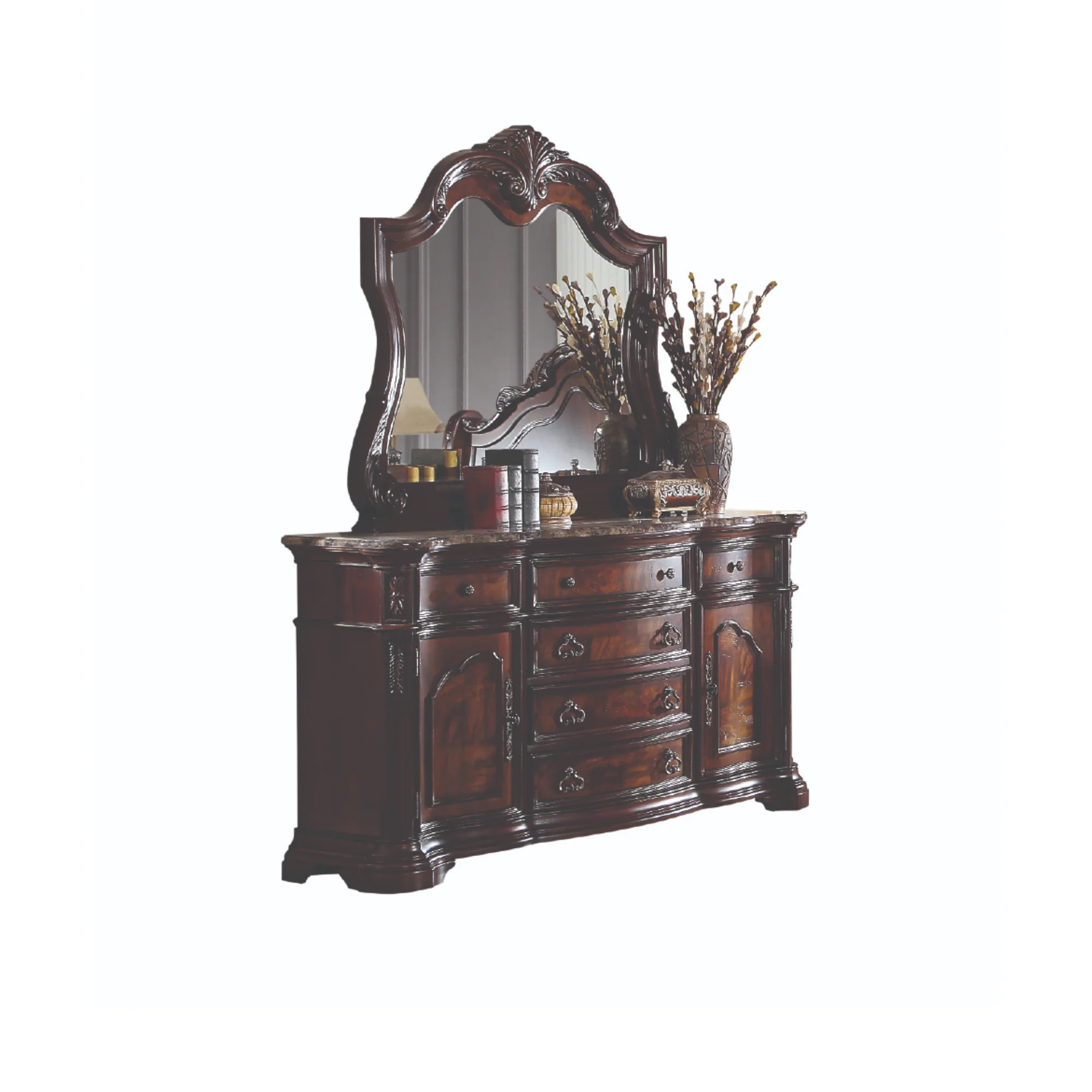 Bombay 6Pcs Bedroom Set In Cherry Brown - Image 3