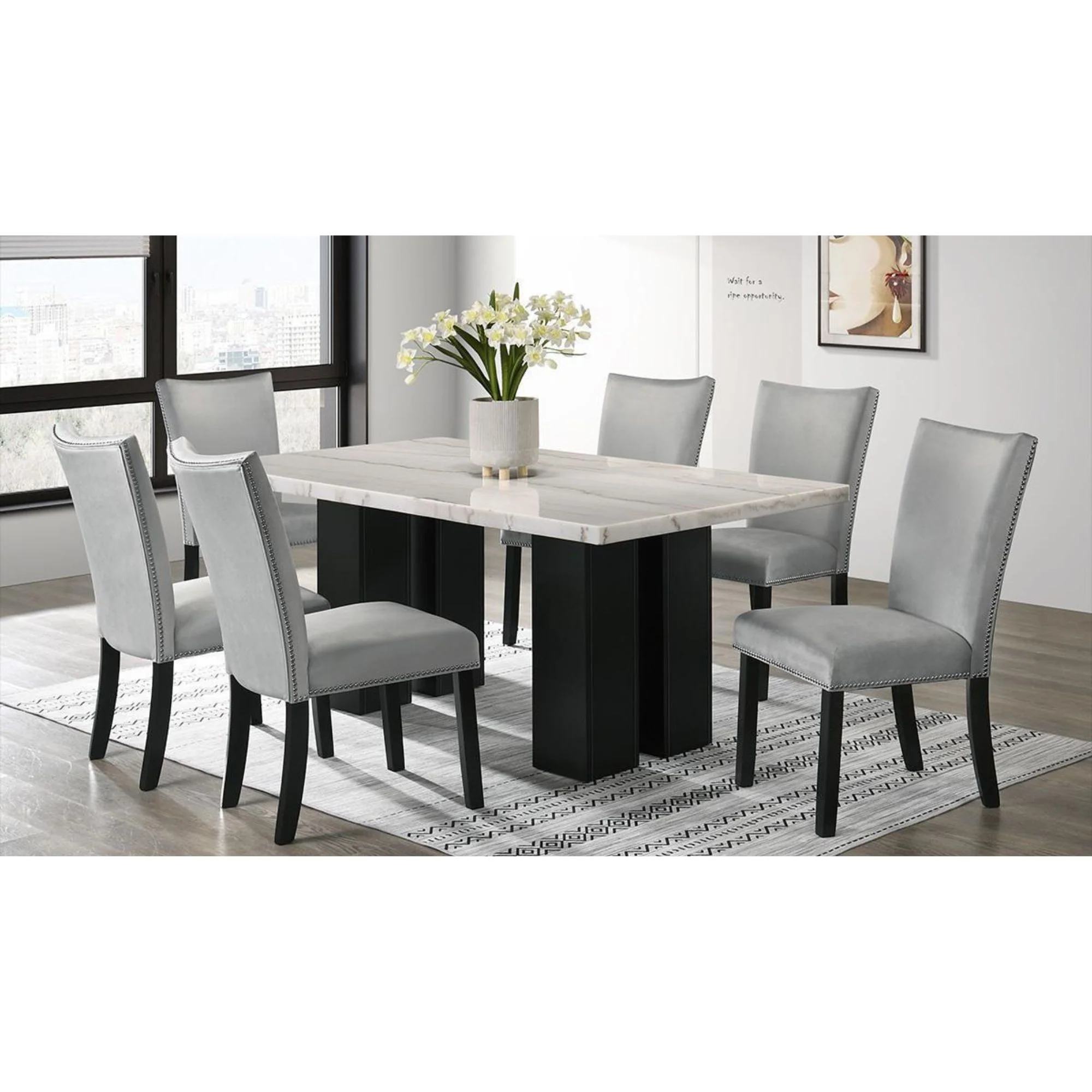 Lantana 7 Pc Dining Table set in Grey - Image 2