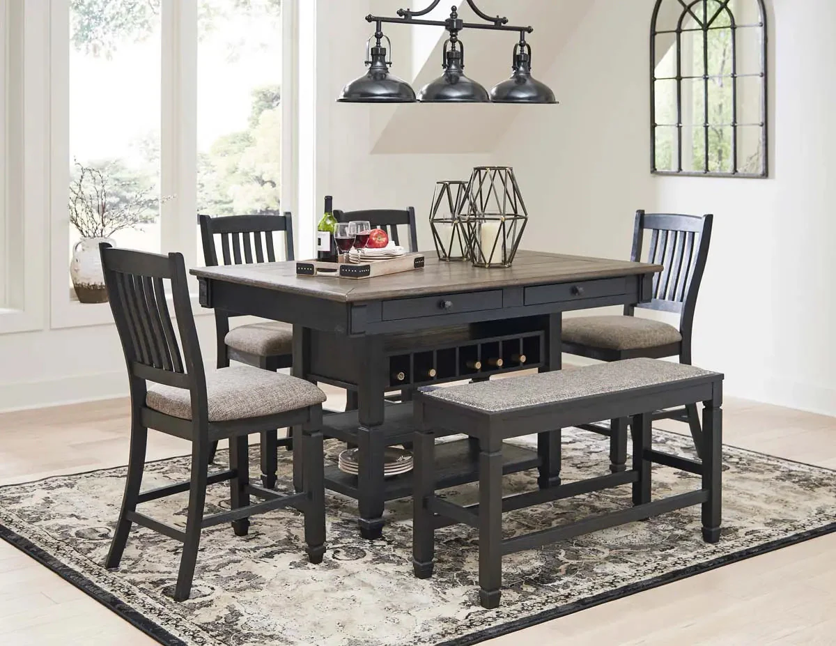 Tyler Creek 6 Pc Counter Height Dining Set in Black & Grey
