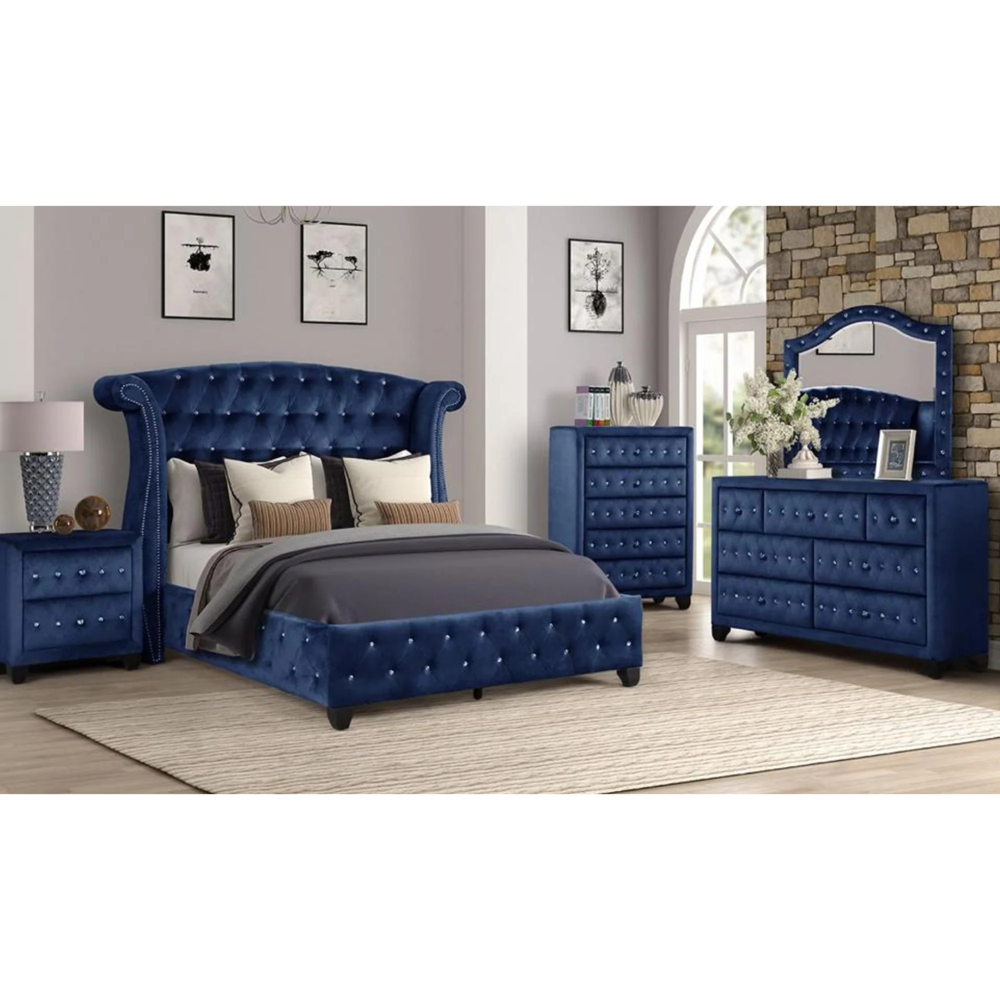 Sophia 6 Pcs Bedroom Set in Blue